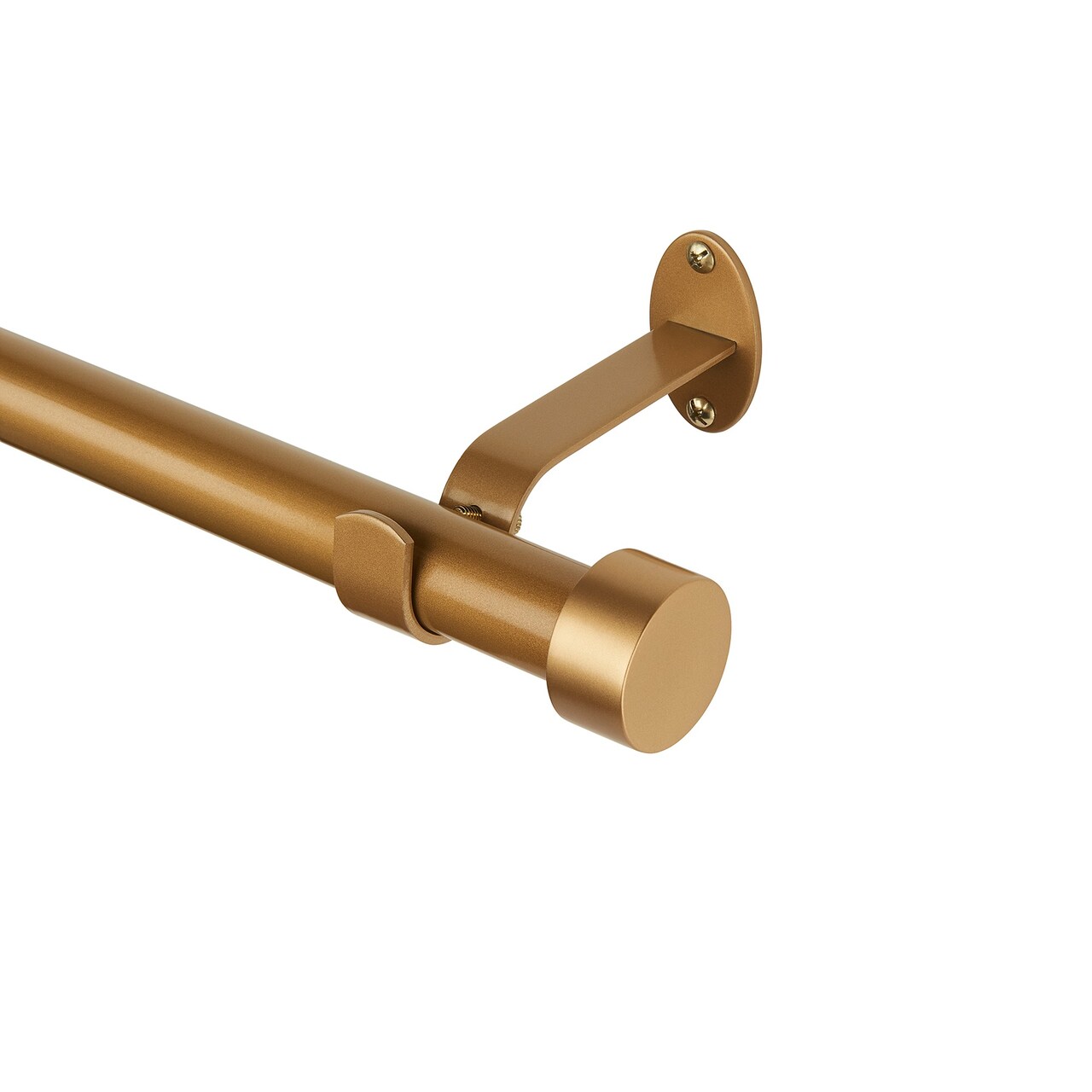 Threadmade Home Serena Single Curtain Rod with Contemporary Cap Finial, Soft Gold - 48"W x 86"L